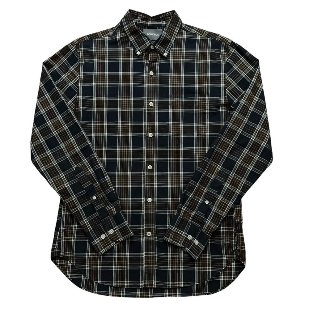 Bonobos Shirt Mens Size M Long Sleeve Button Pockets Slim Fit Plaid Brown